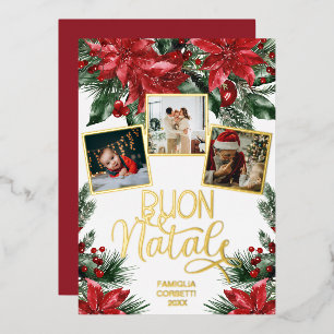Buon Natale Italian Christmas Photo Collage Gold Foil Holiday Card