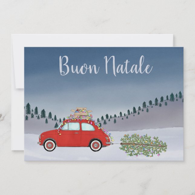 Buon Natale Italian  Christmas Red Fiat 500  Holiday Card (Front)