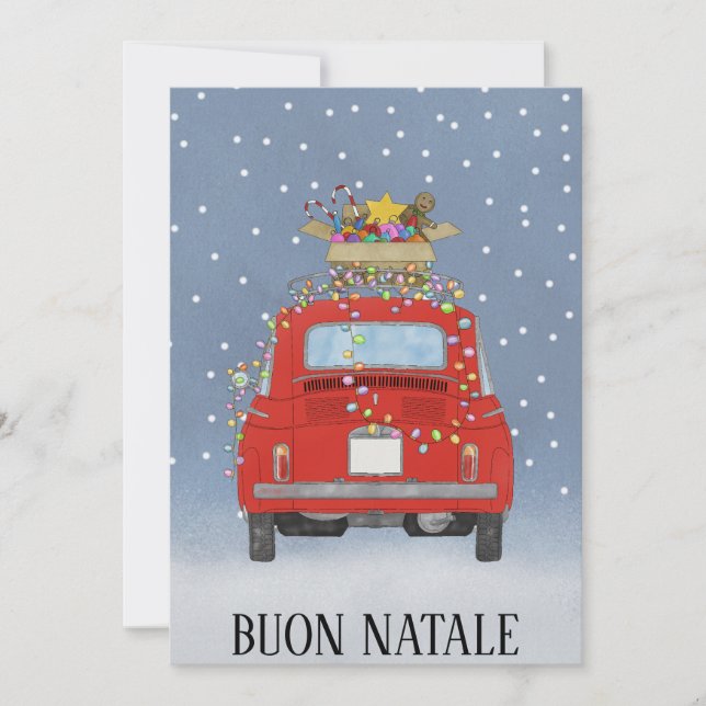 Buon Natale Italian  Christmas red Fiat 500  Holiday Card (Front)