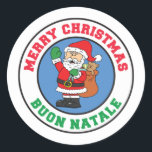 Buon Natale Italian Christmas Santa Classic Round Sticker<br><div class="desc">Buon Natale Italian Christmas Santa. Say Merry Christmas in Italian with this cute Buon Natale cartoon Santa design.</div>