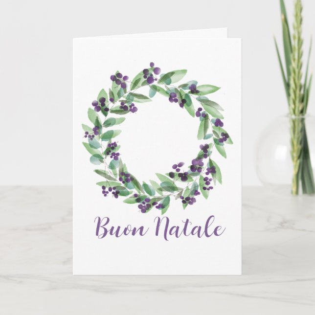 Buon Natale, Italian Christmas wreath card (Front)
