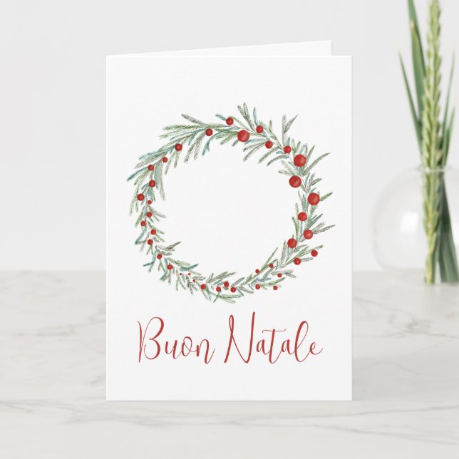 Buon Natale, Italian Christmas wreath card (Front)