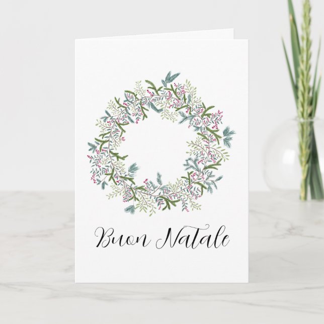 Buon Natale, Italian Christmas wreath card (Front)