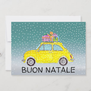 Buon Natale Italian  Christmas yellow Fiat 500  Holiday Card