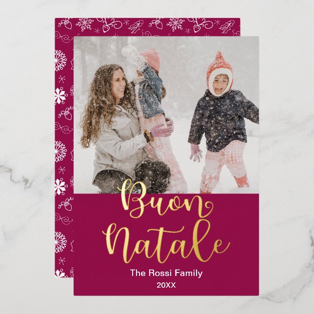 Buon Natale, Italian Merry Christmas Elegant Foil Holiday Card (Front/Back)