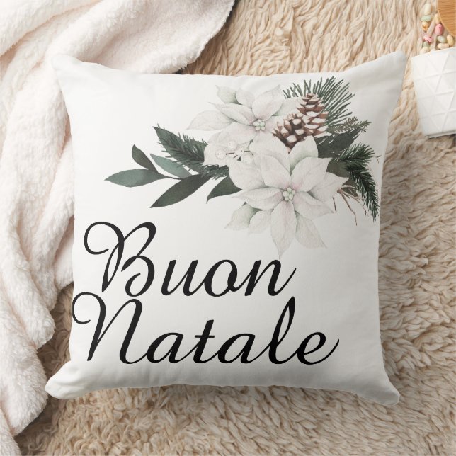 Buon Natale Italian Merry Christmas Floral Cushion (Blanket)