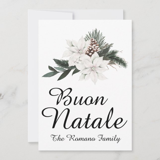 Buon Natale Italian Merry Christmas Floral Holiday Card (Front)