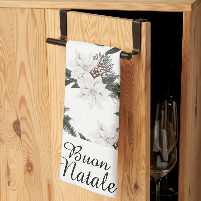 Buon Natale Italian Merry Christmas Floral Tea Towel (Thirds Fold)