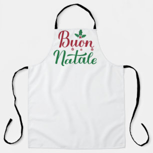 Buon Natale Italian Merry Christmas Holly  Apron