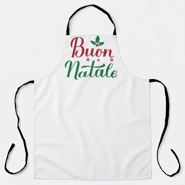 Buon Natale Italian Merry Christmas Holly  Apron (Front)