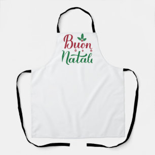 Buon Natale Italian Merry Christmas Holly  Apron