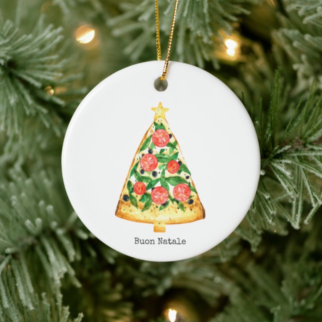 Buon Natale Italian Merry Christmas Pizza Slice Ceramic Tree Decoration (Tree)