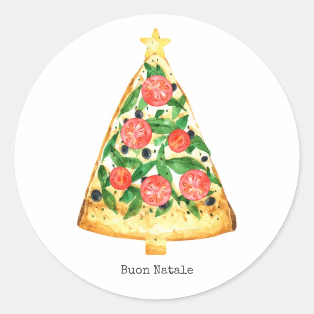 Buon Natale Italian Merry Christmas Pizza Slice   Classic Round Sticker (Front)