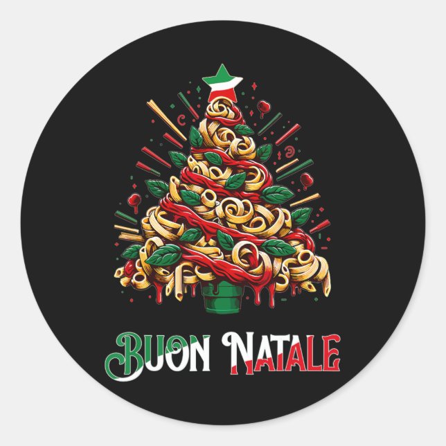 Buon natale italian pasta christmas tree xmas for  classic round sticker (Front)
