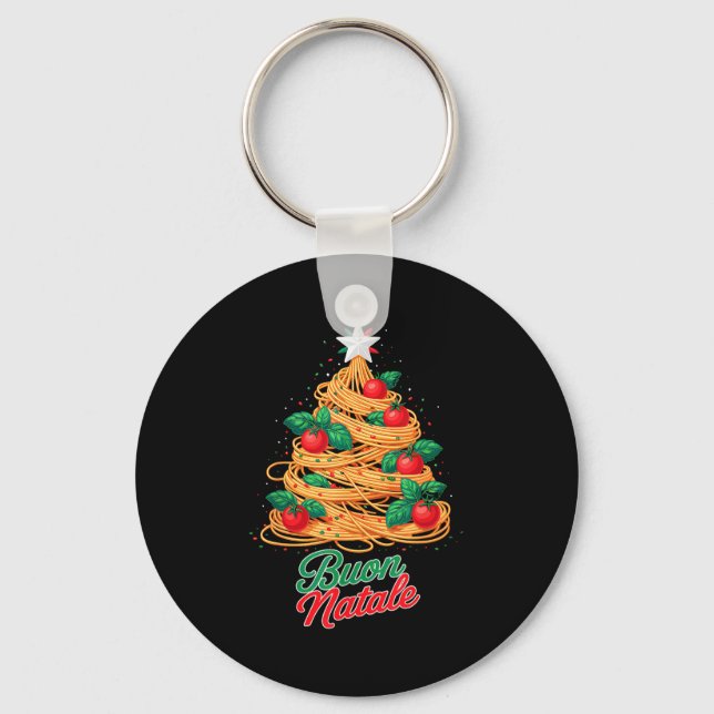 Buon Natale Italian Pasta Spaghetti Funny Christma Key Ring (Front)