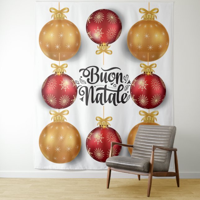 Buon Natale Italian red gold holiday baubles Tapestry (In Situ)