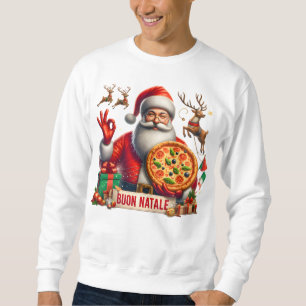 Buon Natale Italian Santa with Pizza & Reindeer Sweatshirt