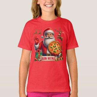 Buon Natale Italian Santa with Pizza & Reindeer  T-Shirt