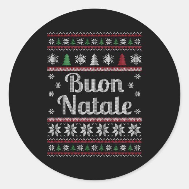Buon Natale Italian Ugly Pattern Classic Round Sticker (Front)