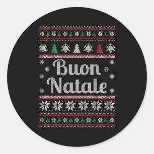 Buon Natale Italian Ugly Pattern Classic Round Sticker