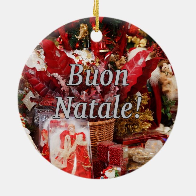 Buon Natale! Merry Christmas in Italian wf Ceramic Tree Decoration (Back)