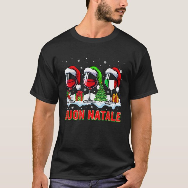 Buon Natale Merry Christmas Italian Three Santa Wi T-Shirt (Front)