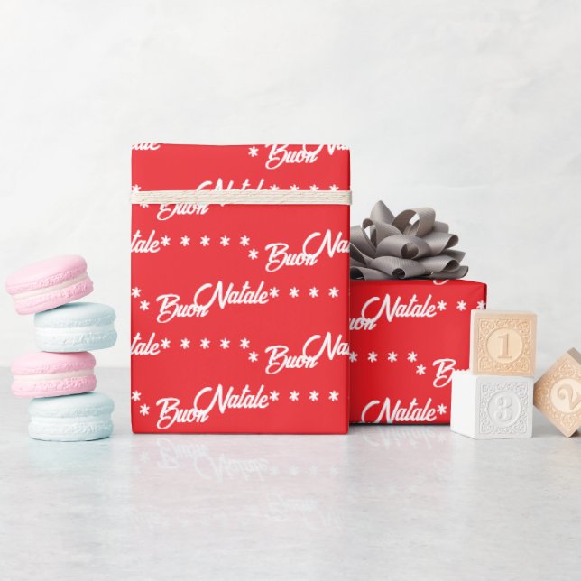 Buon Natale Merry Christmas Red White Wrapping Paper (Baby Shower)