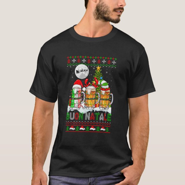 Buon Natale Merry Xmas Three Santa Beer Glasses Sw T-Shirt (Front)