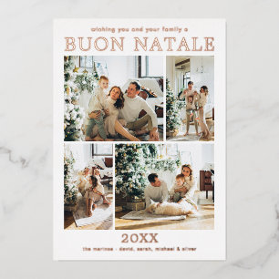 Buon Natale Multi Photo Rose Gold  Foil Holiday Card