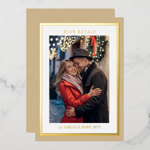 Buon Natale Neutral Crepe Simple Modern Photo Foil Holiday Card