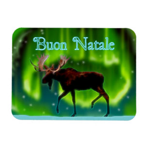 Buon Natale - Northern Lights Moose Magnet