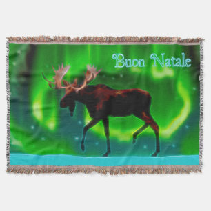 Buon Natale - Northern Lights Moose Throw Blanket