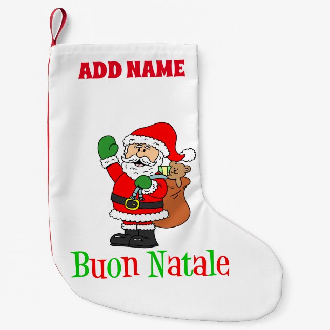 Buon Natale Personalised Name Italian Small Christmas Stocking (Front)