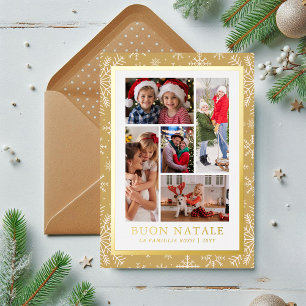 Buon Natale Photo Collage Gold Winter Snowflake Foil Holiday Card