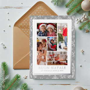 Buon Natale Photo Collage Silver Winter Snowflake Foil Holiday Card