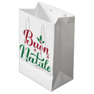 Buon Natale Red and Green Christmas Medium Gift Bag