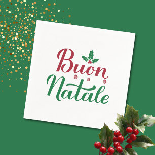 Buon Natale Red and Green Christmas  Napkin