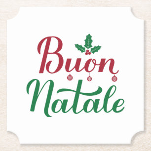 Buon Natale Red and Green Christmas  Paper Coaster