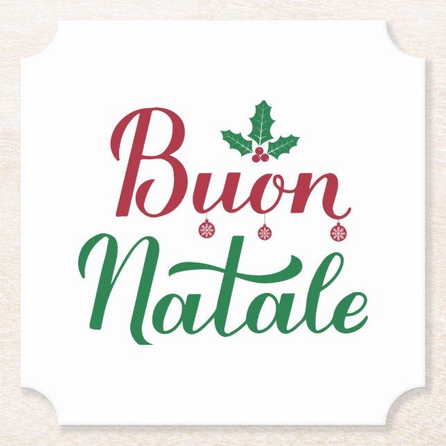 Buon Natale Red and Green Christmas  Paper Coaster (Front)