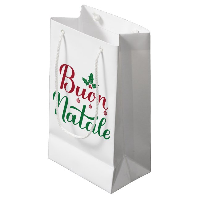 Buon Natale Red and Green Christmas  Small Gift Bag (Front Angled)