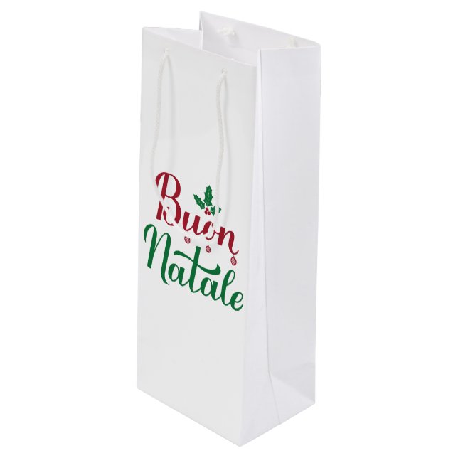 Buon Natale Red and Green Christmas  Wine Gift Bag (Front Angled)