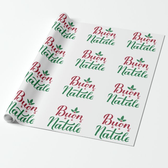 Buon Natale Red and Green Christmas  Wrapping Paper (Unrolled)