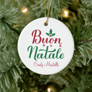 Buon Natale Red and Green Italian Christmas Ceramic Tree Decoration