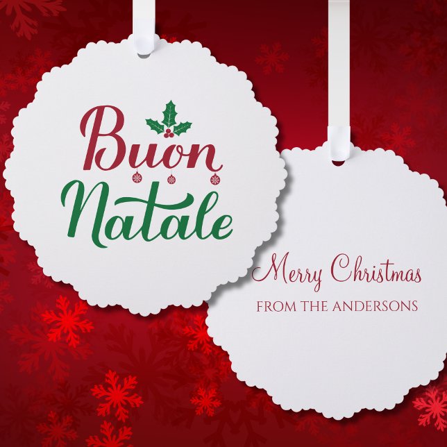 Buon Natale Red and Green Italian Christmas Tree Decoration Card (Creator Uploaded)
