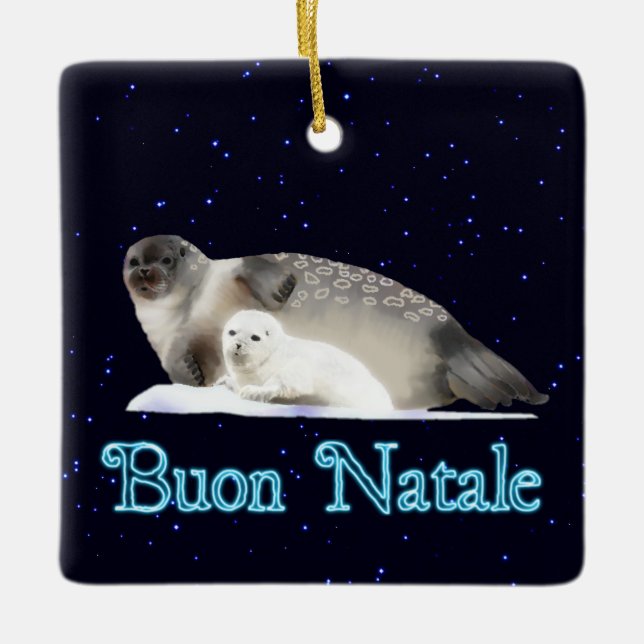 Buon Natale - Ringed Seal Ceramic Tree Decoration (Front)