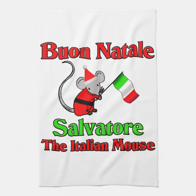 Buon Natale Salvatore The Italian Mouse Tea Towel (Vertical)
