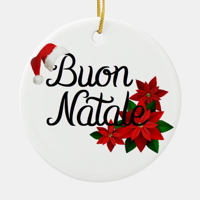 Buon Natale Santa Hat Ceramic Tree Decoration (Front)