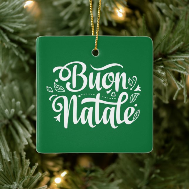 Buon Natale Simple Green Ceramic Ornament (Tree)