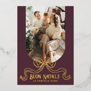 Buon Natale Simple Modern Coquette Bow Photo Foil Holiday Card