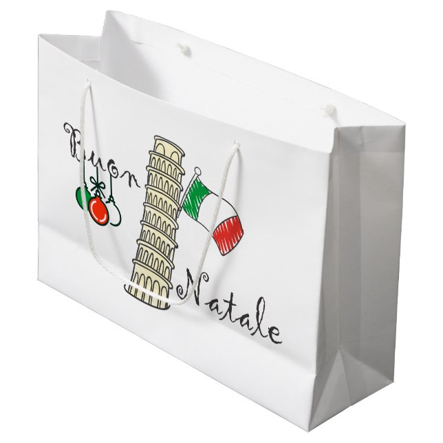 Buon Natale Tower of Pisa Large Gift Bag (Front Angled)